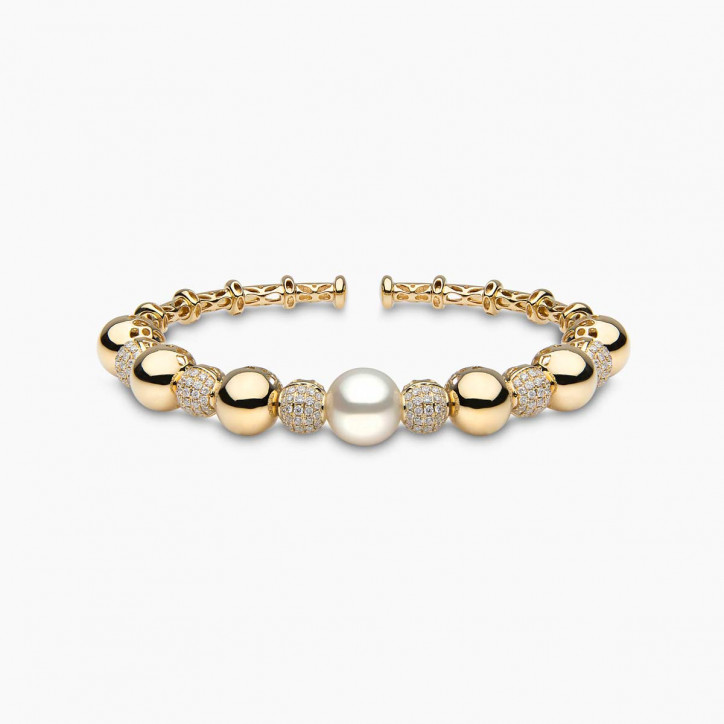 Starlight 18K Gold South Sea Pearl and Diamond Bangle