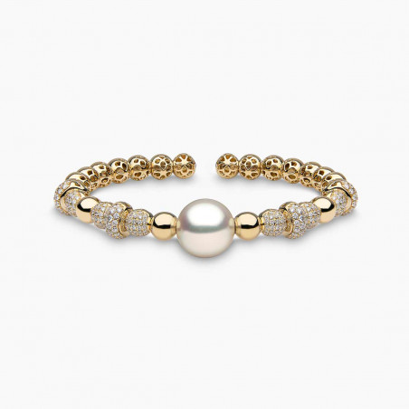 Starlight 18K Gold South Sea Pearl and Diamond Bangle