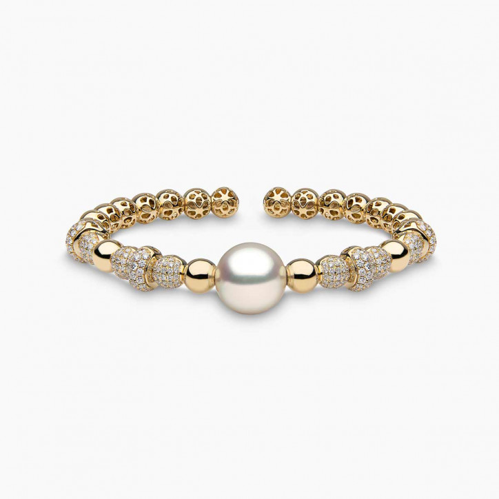 Starlight 18K Gold South Sea Pearl and Diamond Bangle