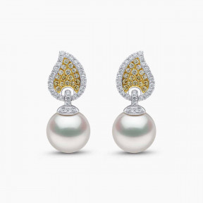 Sunrise 18K Gold Pearl and Diamond Teardrop Earrings