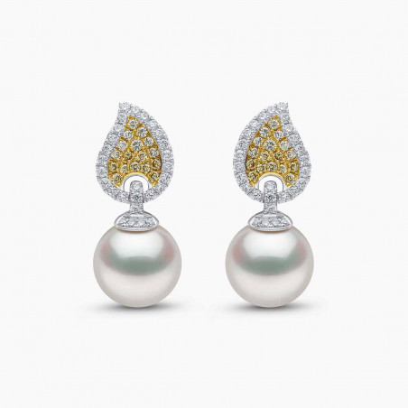 Sunrise 18K Gold Pearl and Diamond Teardrop Earrings