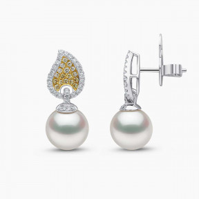 Sunrise 18K Gold Pearl and Diamond Teardrop Earrings