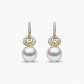 Sunrise 18K Gold Pearl and Diamond Hoop Drop Earrings