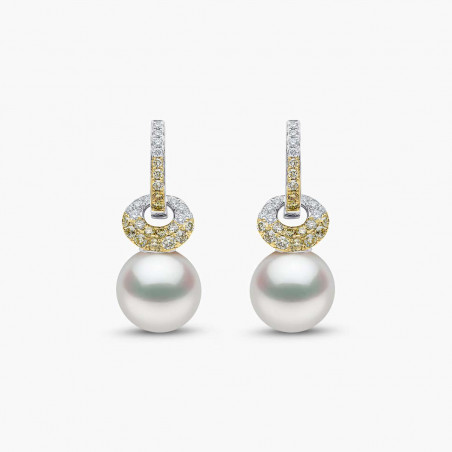 Sunrise 18K Gold Pearl and Diamond Hoop Drop Earrings