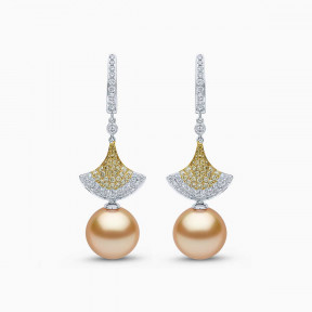 Sunrise 18k Gold South Sea Pearl Diamond Hoop Drop Earrings