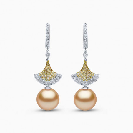 Sunrise 18k Gold South Sea Pearl Diamond Hoop Drop Earrings