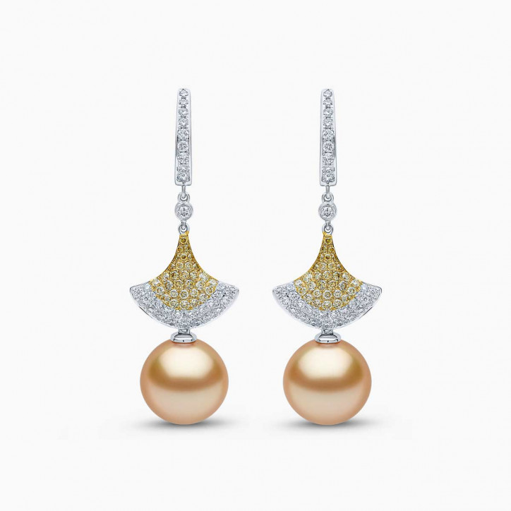 Sunrise 18k Gold South Sea Pearl Diamond Hoop Drop Earrings