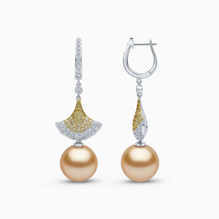 Sunrise 18k Gold South Sea Pearl Diamond Hoop Drop Earrings