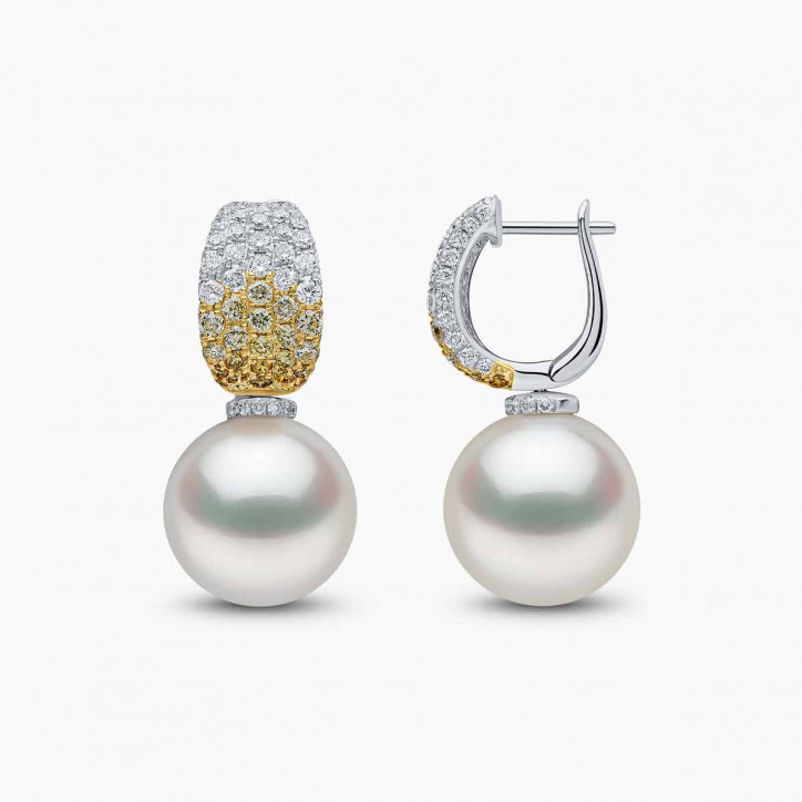 Sunrise 18k Gold South Sea Pearl Diamond Hoop Earrings