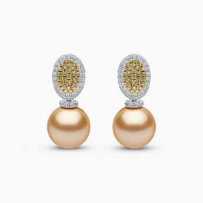 Sunrise 18k Gold South Sea Pearl Diamond Oval Earrings