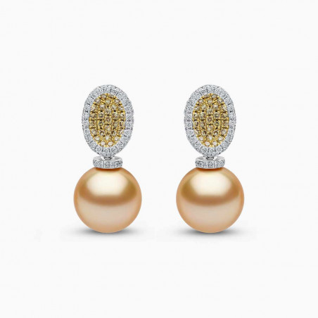 Sunrise 18k Gold South Sea Pearl Diamond Oval Earrings