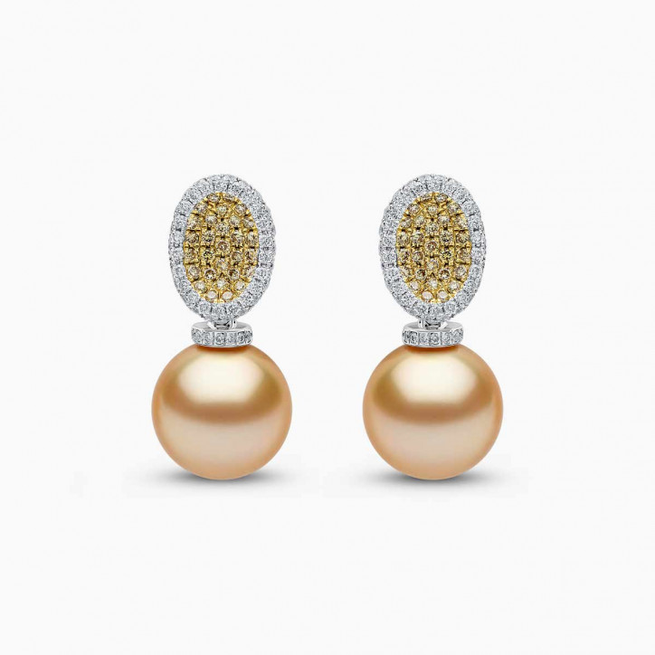 Sunrise 18k Gold South Sea Pearl Diamond Oval Earrings