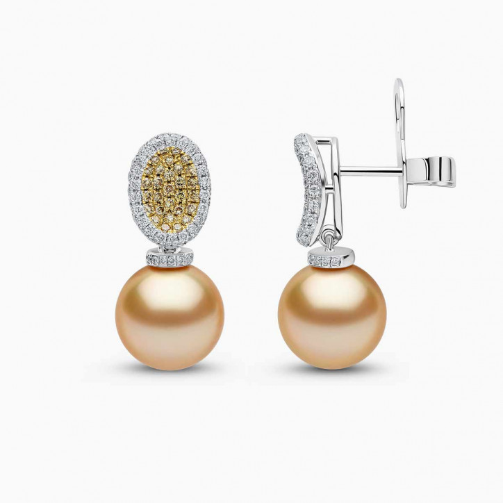 Sunrise 18k Gold South Sea Pearl Diamond Oval Earrings