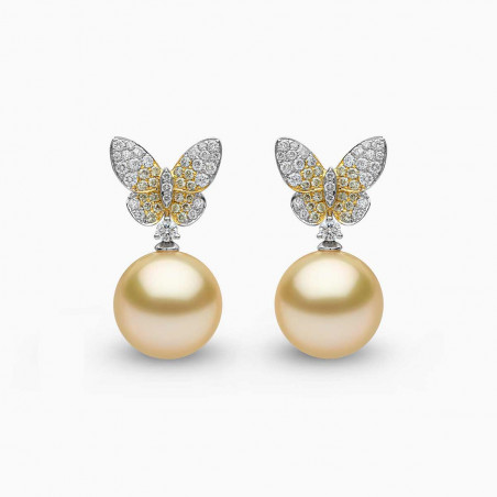 Sunrise 18k Gold South Sea Pearl Diamond Butterfly Stud Earrings