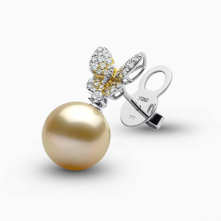 Sunrise 18k Gold South Sea Pearl Diamond Butterfly Stud Earrings