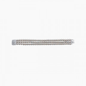 Classic 18K White Gold Grey Akoya Pearl and Diamond Clasp Bracelet