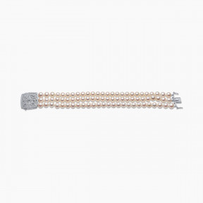 Classic 18K White Gold Pearl and Geometric Diamond Clasp Bracelet