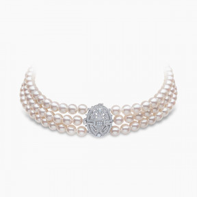 Classic 18K White Gold Akoya Pearl and Diamond Clasp Choker