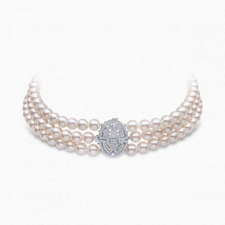 Classic 18K White Gold Akoya Pearl and Diamond Clasp Choker