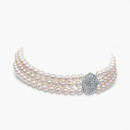 Classic 18K White Gold Akoya Pearl and Diamond Clasp Choker