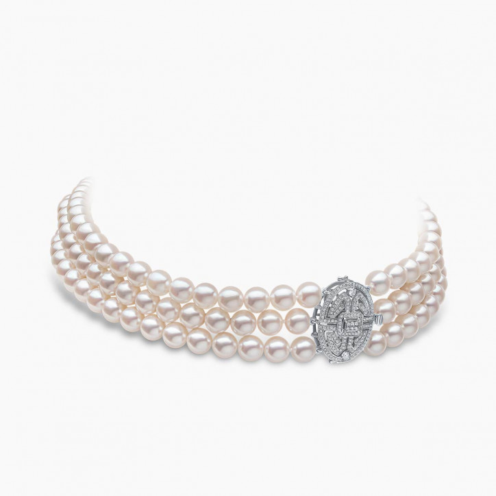 Classic 18K White Gold Akoya Pearl and Diamond Clasp Choker