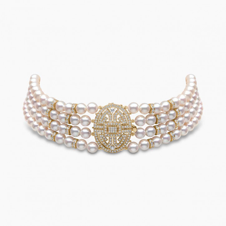 Класически 18K жълто злато Akoya Pearl Choker