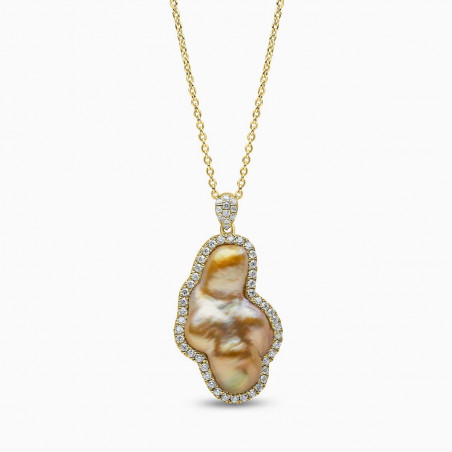 Baroque 18K Gold Keshi Pearl and Diamond Halo Pendant