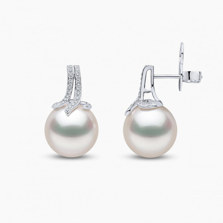 Jazz 18K Gold Pearl and Diamond Spiral Earrings