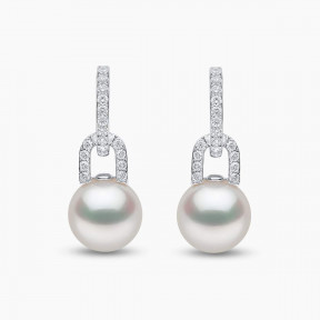 Jazz 18K Gold Pearl and Diamond Link Earrings