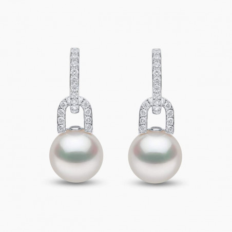 Jazz 18K Gold Pearl and Diamond Link Earrings