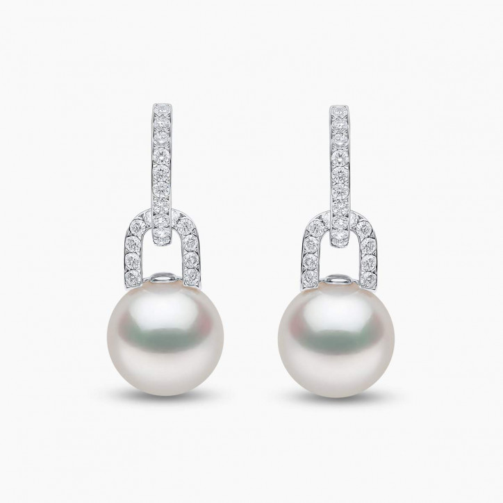 Jazz 18K Gold Pearl and Diamond Link Earrings