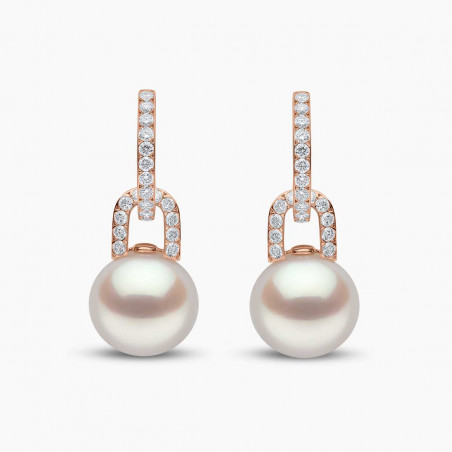 Jazz 18K Gold Pearl and Diamond Link Earrings