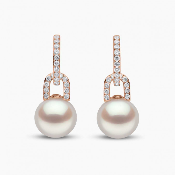 Jazz 18K Gold Pearl and Diamond Link Earrings