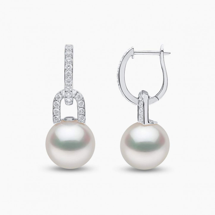 Jazz 18K Gold Pearl and Diamond Link Earrings