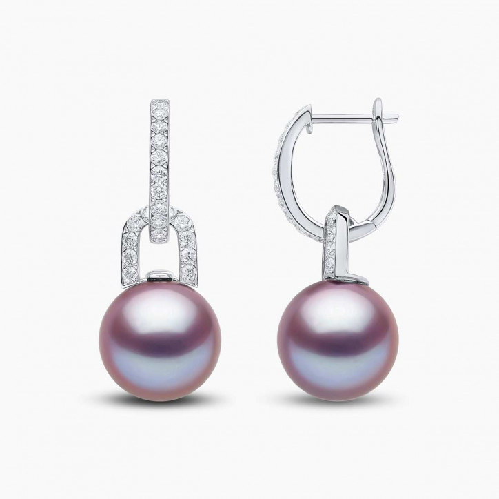 Jazz 18K Gold Pearl and Diamond Link Earrings