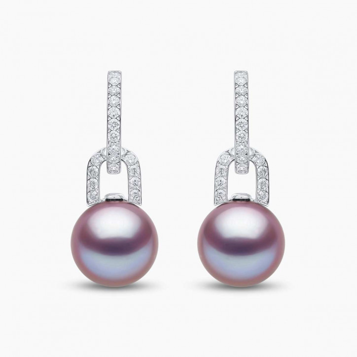 Jazz 18K Gold Pearl and Diamond Link Earrings