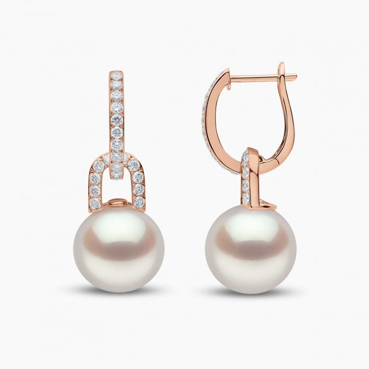 Jazz 18K Gold Pearl and Diamond Link Earrings