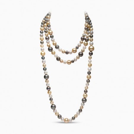 Duchess 18K Gold Triple Row Multicolour Pearl Necklace