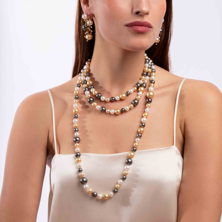 Duchess 18K Gold Triple Row Multicolour Pearl Necklace