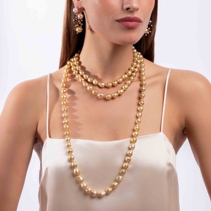 Baroque 18K Gold South Sea Pearl Triple Row Layered Necklace