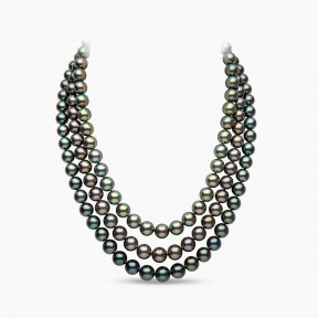 Classic 18K Gold Tahitian Pearl Triple Row Necklace