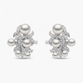 Raindrop 18K Gold Akoya Pearl and Diamond Cluster Earrings