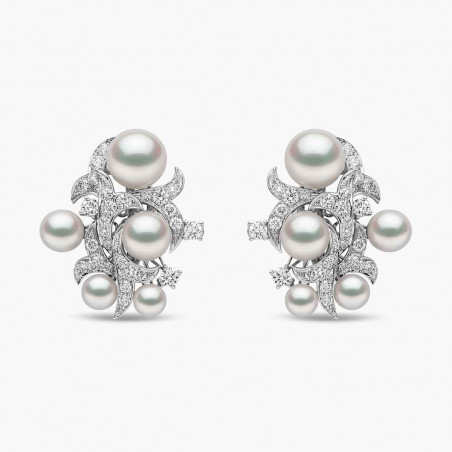 Raindrop 18K Gold Akoya Pearl and Diamond Cluster Earrings