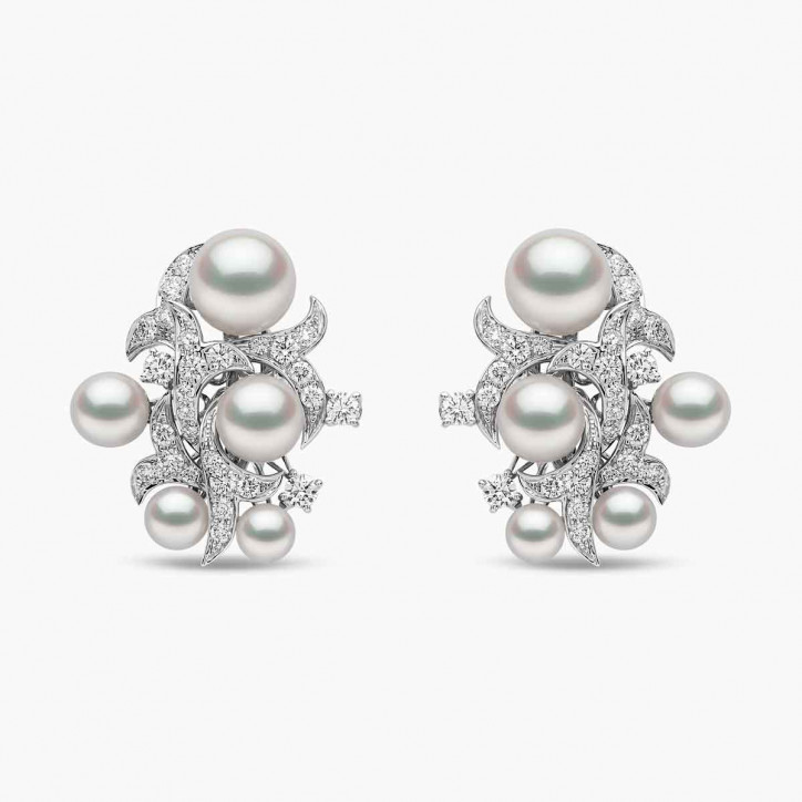 Raindrop 18K Gold Akoya Pearl and Diamond Cluster Earrings