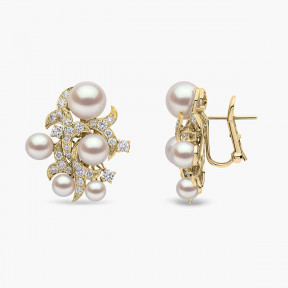 Raindrop 18K Gold Akoya Pearl and Diamond Cluster Earrings