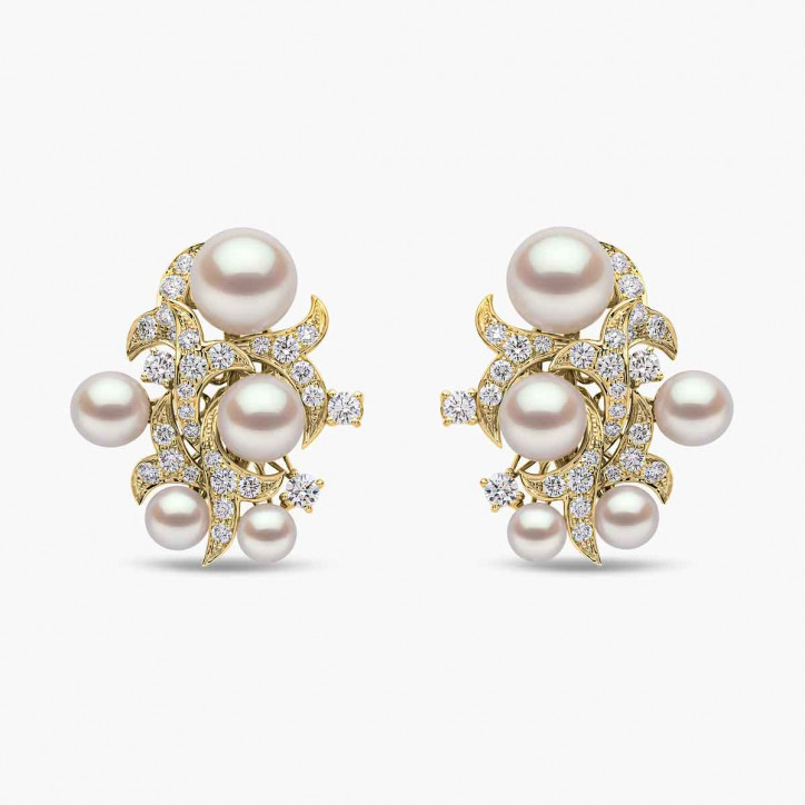 Raindrop 18K Gold Akoya Pearl and Diamond Cluster Earrings