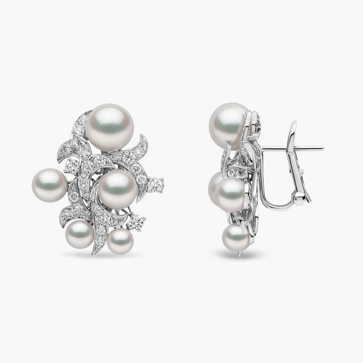 Raindrop 18K Gold Akoya Pearl and Diamond Cluster Earrings