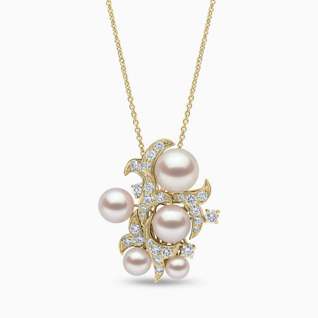 Raindrop 18K Gold Akoya Pearl and Diamond Cluster Pendant