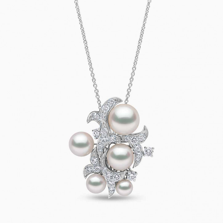 Raindrop 18K Gold Akoya Pearl and Diamond Cluster Pendant