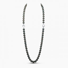 Classic 18K Gold Tahitian Pearl and Diamond Clasp Motif Necklace